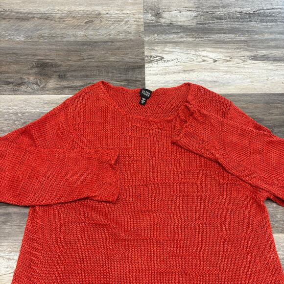 Eileen Fisher Deep Orange Hemp/Linen Crew Neck Tunic Sweater - Picture 2 of 10